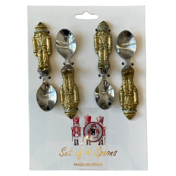 Holiday Gold Nutcracker Spoon Set of 4 Small 5in Stainless Steel Christmas New - Picture 9 of 9